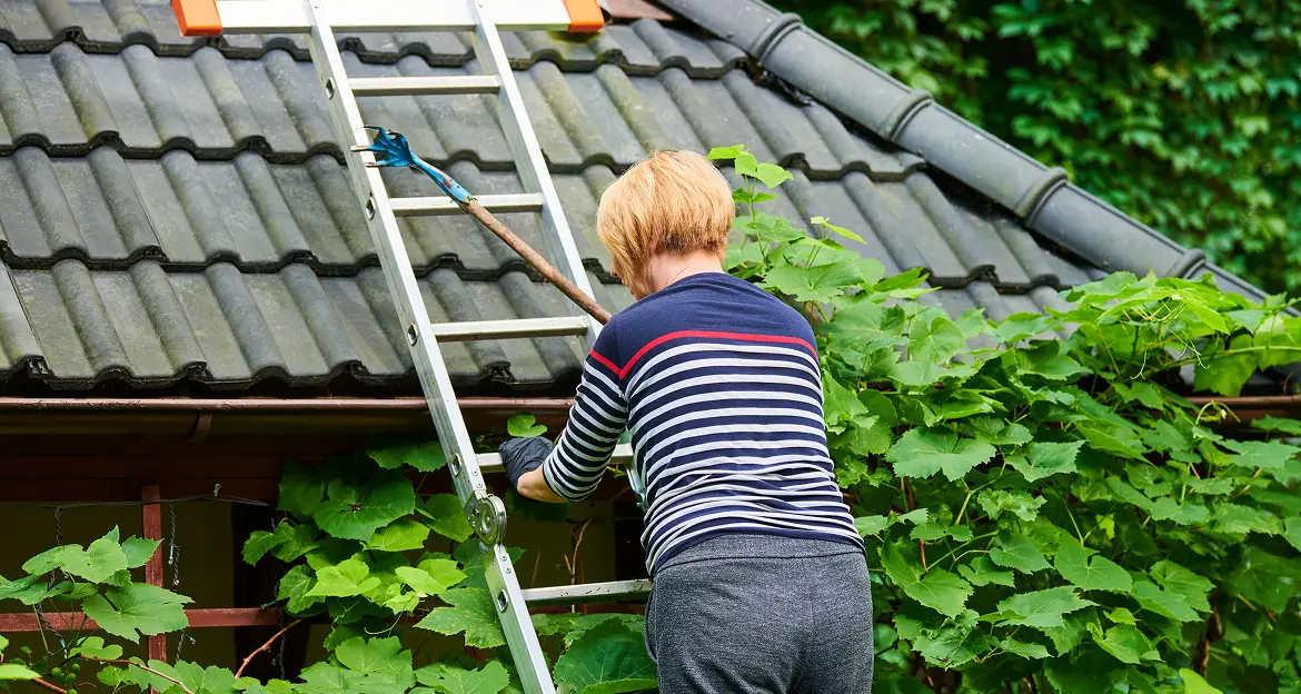 woman cleaning roof